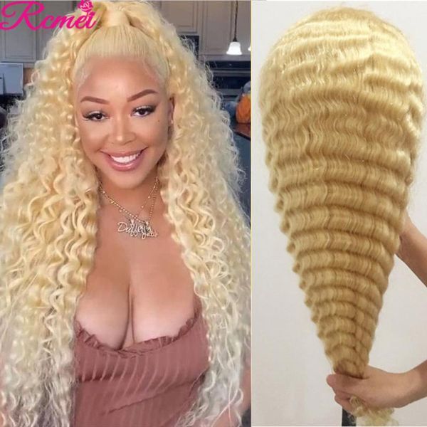 

lace wigs 13x4 613 blonde front human hair brazilian deep wave transparent frontal with baby culy remy, Black;brown