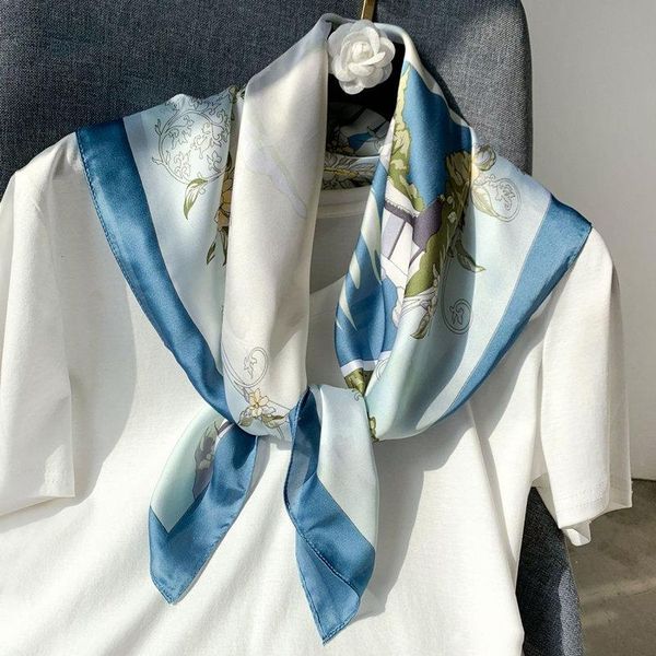 

scarves koi leaping summer decoration woman fashion graffiti printing small square scarf soft headscarf gift, Blue;gray