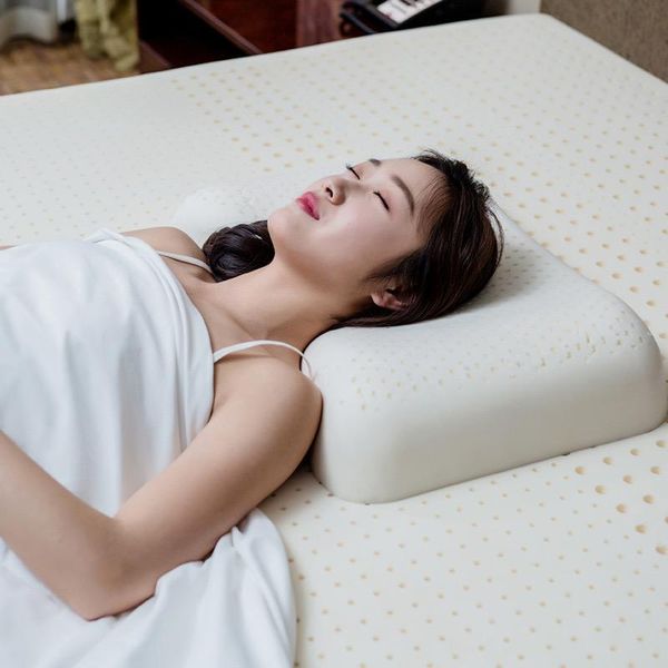 

pillow soft natural latex hollow design breathable mite-resistant protection cervical spine christmas present bedding