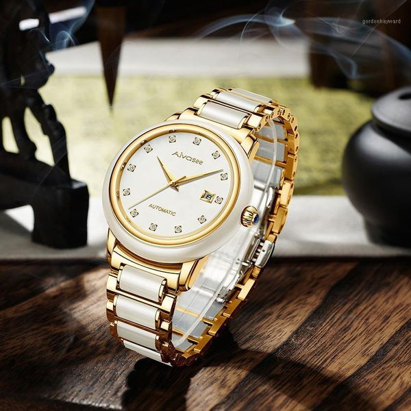 

watch business men's trend women clock mechanical hollow calendar display female watches wristwatches, Slivery;brown