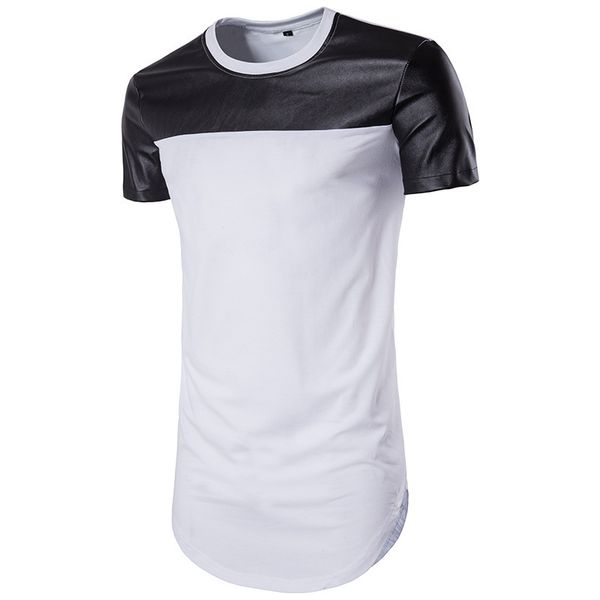 

men's t-shirts european and american summer round neck short-sleeved high street arc hem solid color leather t-shirt b106 epn2, White;black