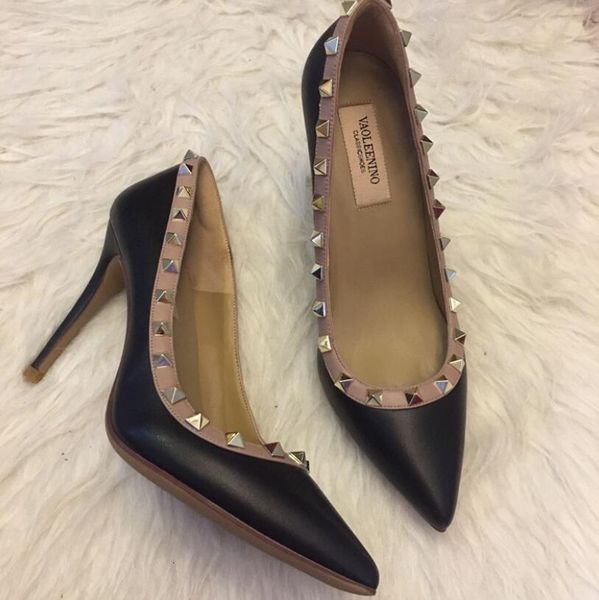 

dress shoes designer rivet brand shoes black workplace leather high heels pointed toe stiletto shoes,high heel 8cm 10cm chye