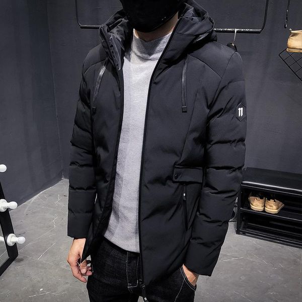 

men's jackets men fashion jacket zipper cozy cotton clothes clothing winter korean slim thick warm pure color classic hood, Black;brown
