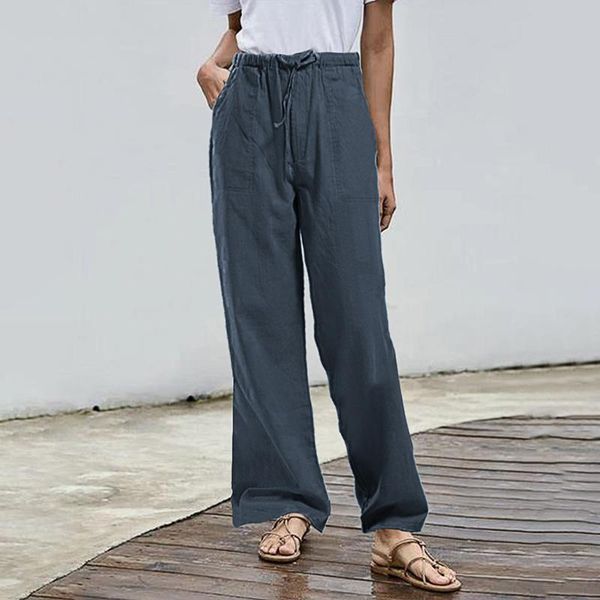 

women trousers solid wide leg loose pants ankle length casual trouser elastic waist plus size 2021 autumn#g30 women's & capris, Black;white