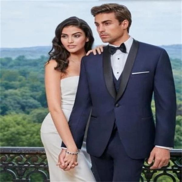 

men's suits & blazers custom shawl neckline single button navy shirt 5 pieces (jacket + pants vest bow tie handkerchief) groom's f, White;black