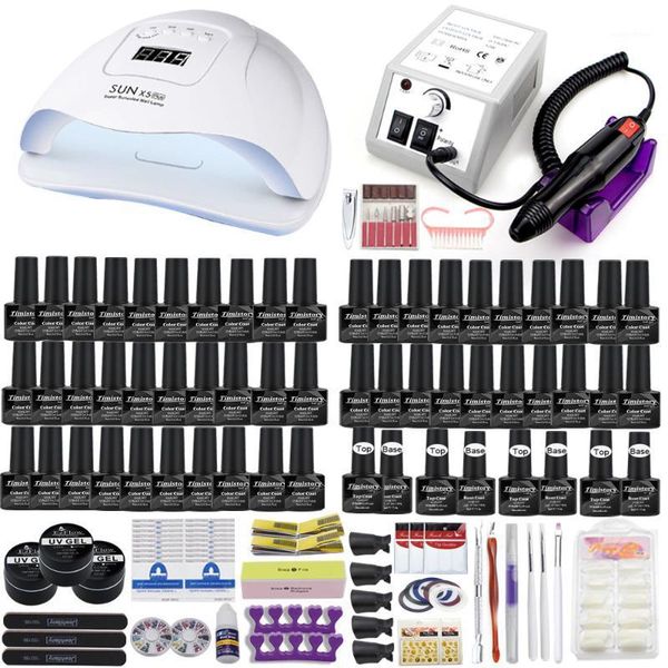 

manicure set with 120w/80w/54w uv led nail lamp 20000rpm drill machine 50 color gel polish kit tools1