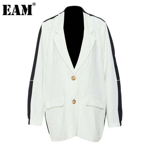 

[eam] women white contrast color big size blazer lapel long sleeve loose fit jacket fashion spring autumn 1de2307 211006, White;black