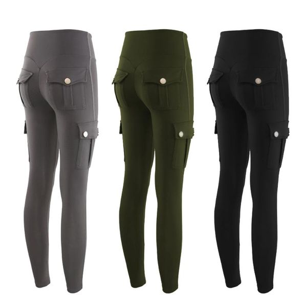 

yoga outfit women pants high waist sport leggings gym slim fit pocket sweatpants outdoor running fitness polyester cargo