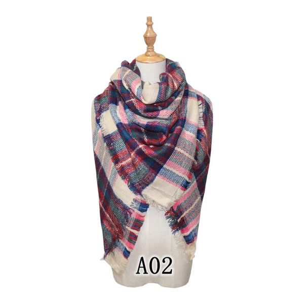 

scarves 2021 autumn and winter colorful cashmere plaid square scarf double-sided brushed shawl, Blue;gray