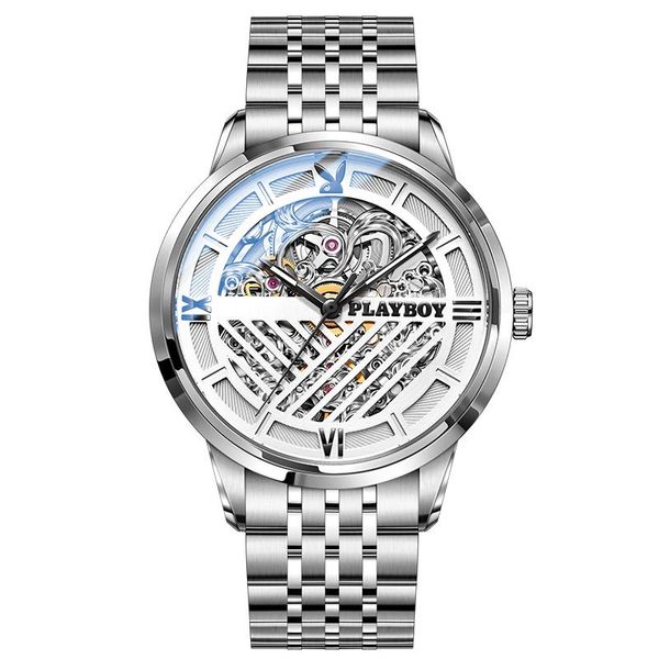 

automatic watch men hollow transparent movement waterproof mechanical fashion casual skeleton wristwatch wristwatches, Slivery;brown