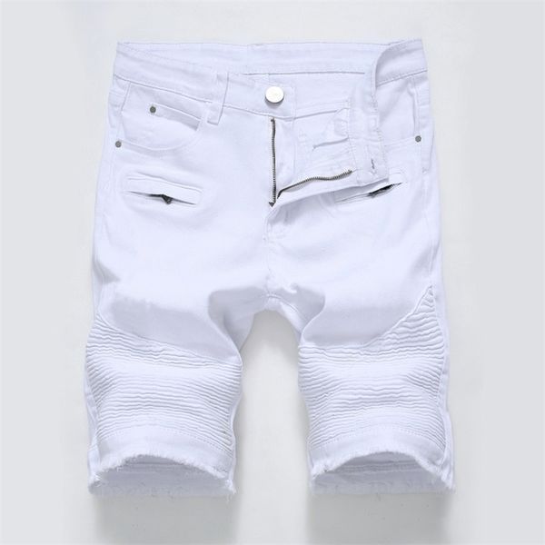 Verão Novos Homens Denim Shorts Rua Personalidade Personalidade Slim Calças de Jeans Branco Vermelho Vermelho Male Marca Roupas 210324