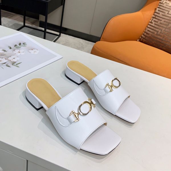 

2022 chunky heel dress shohttps//es luxury designers slippers with buckle square-toe womens summer fashion solid, Black