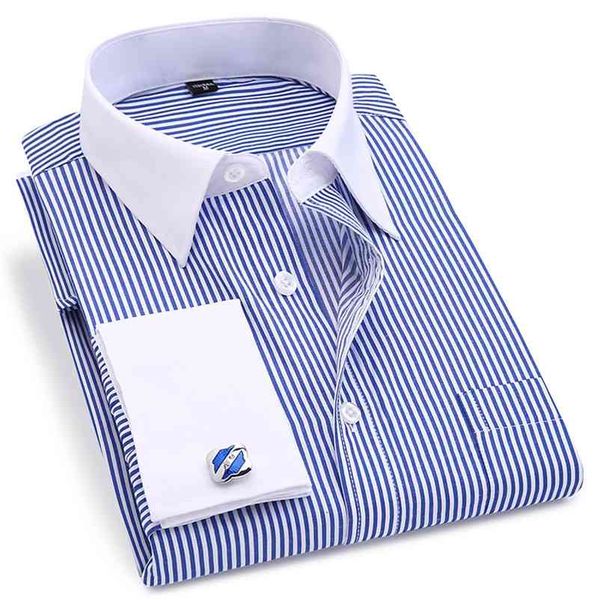 

french cuff men's dress long sleeve shirt regular fit male social wedding party cufflinks shirt plus size 5xl 6xl 210730, White;black