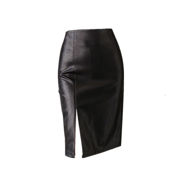 

skirts cool women's pu leather fashion lady split midi tight winter vintage female clothes wear, Black