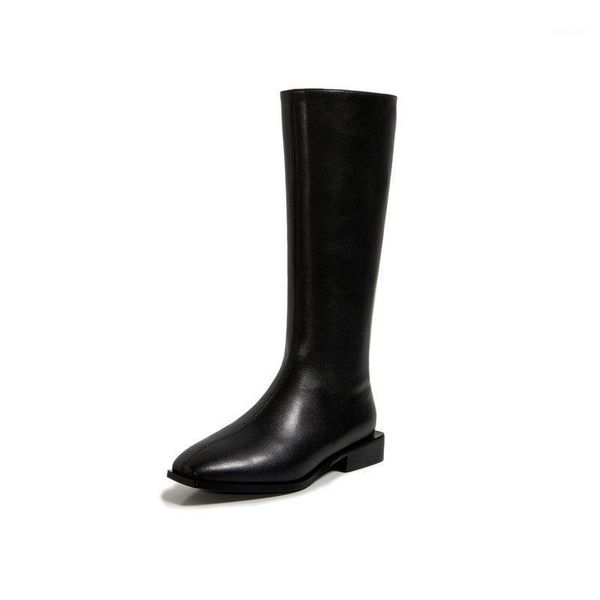

boots genuine leather winter for women 2021 est wedding office knee high heels elegant back zipper shoes woman1, Black