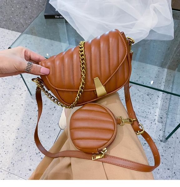 

cross body 2 bags embroidered square bag 2021 high-quality pu leather women's chain shoulder