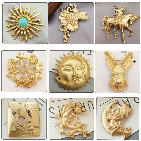 

european and american retro matte gold rabbit head brooch baroque pine stone cute moon animal brooch female pin accessories, Gray