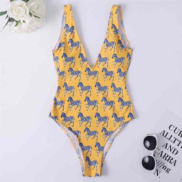 

vintage zebra print splicing swimsuit women swimwear female bather backless bathing suit swim lady monokini 210712, White;black