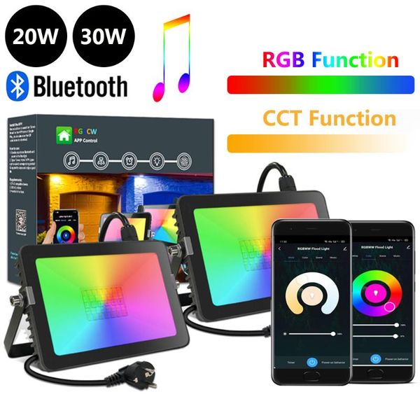 

flood light 20w 30w ip66 bluetooth app group control rgb color cct changing outdoor lighting waterproof for garden floodlights