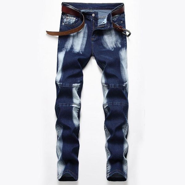 

men's jeans 2021 elastic male american foreign trade amazon straight tube three color water wash white pants, Blue