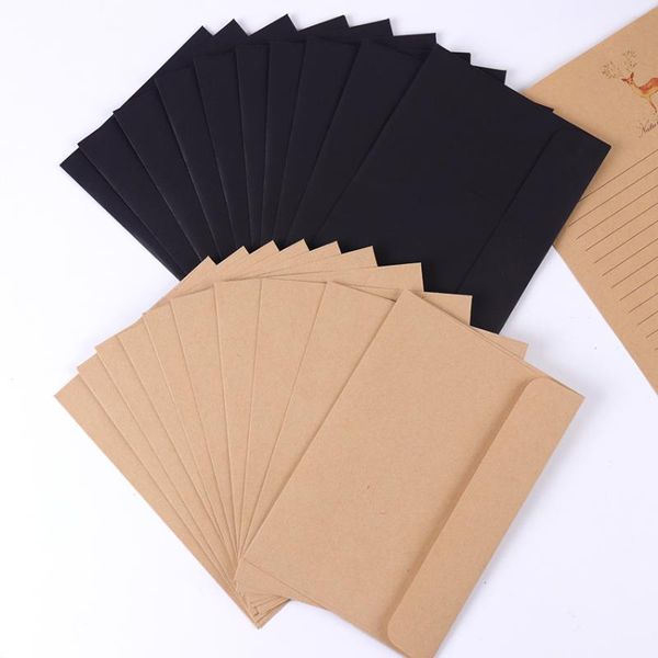 

gift wrap simple universal 10 pieces / package ckraft paper black envelope message card letter stationery storage