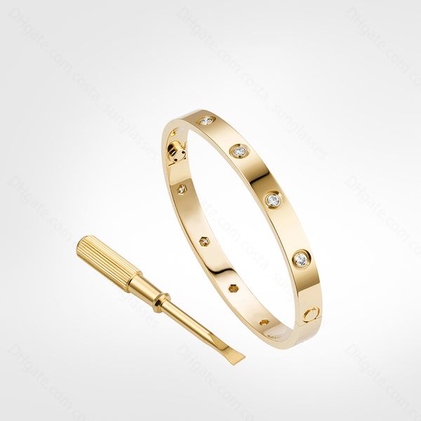 

love screw bracelet mens bracelets 10 diamonds designer bangle luxury jewelry women titanium steel alloy gold-plated craft gold silver rose, Black
