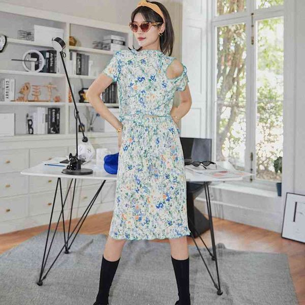 

casual dresses mint green floral ribbed skirt women high waist a line knee length summer korean style fashion 82dz, Black;gray
