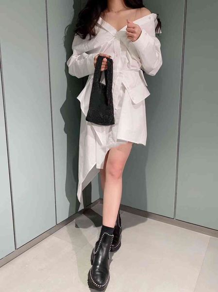 

dress 2021 autumn and winter fashion casual lapel irregular single-breasted solid color mini shirt dmkv, Black;gray