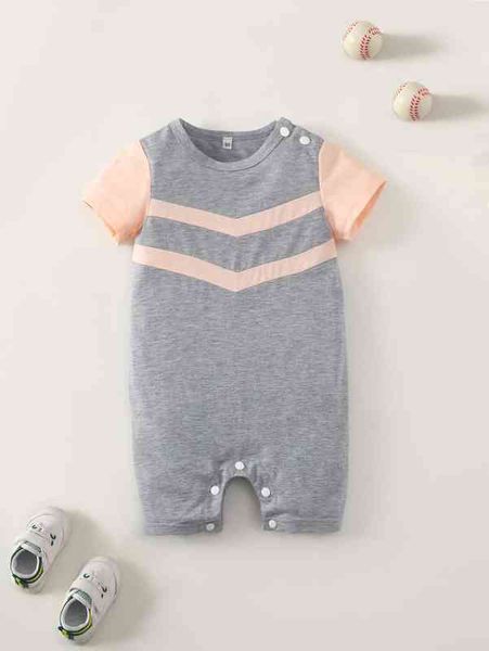 

baby color block buttoned shoulder romper she, Blue