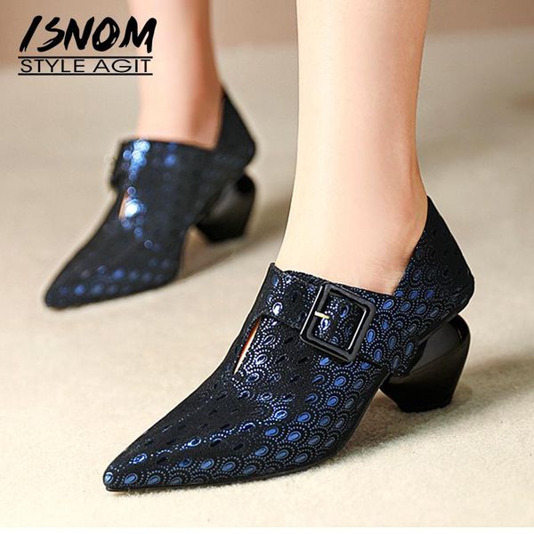 

dress shoes isnom print sheepskin pumps women autumn pointed toe woman strange style female high heels ladies 2021, Black
