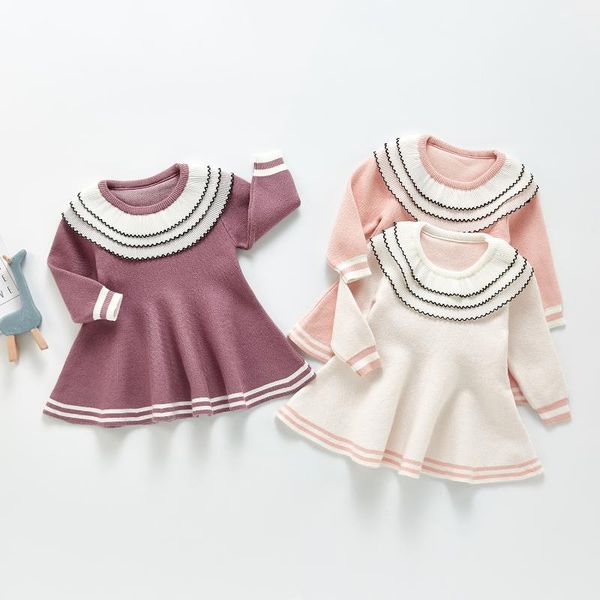 

girl's dresses autumn baby girls knitted dress infant long sleeve solid cute princess toddler girl cotton woman's, Red;yellow