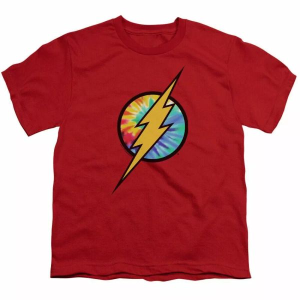 

the flash tie dye flash logo kids youth t shirt licensed dc comics tee red, White;black