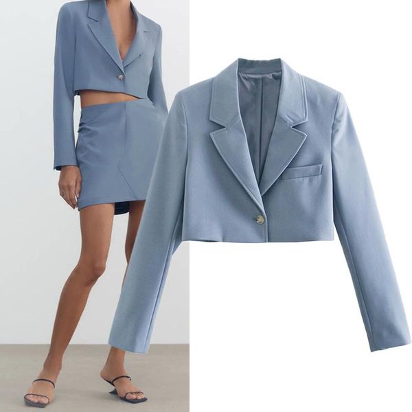 

women's suits & blazers spring jacket vintage chic coat solid color elegant cropped blazer long sleeve single button blue, White;black