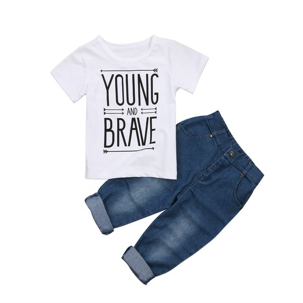 

kids toddler baby boy clothes summer short sleeve t-shirt + pants 2pcs set, White