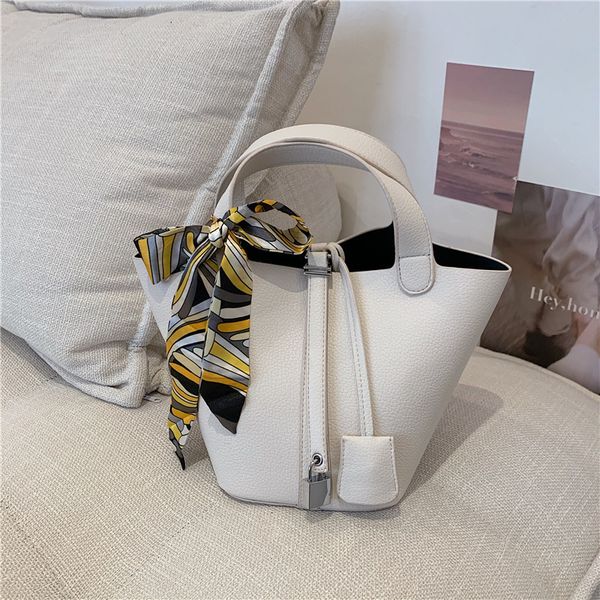 

luxury design handbag small women 2021 summer new hand fashion large capacity pu women's bag silk scarf bucket bag