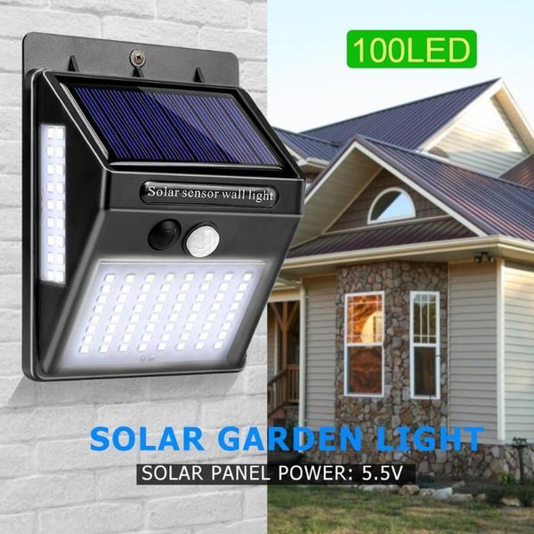 

solar lamps 100 led powered sun light control human sensing waterproof motion sensor wall lamp yard decor outdoor courtyard