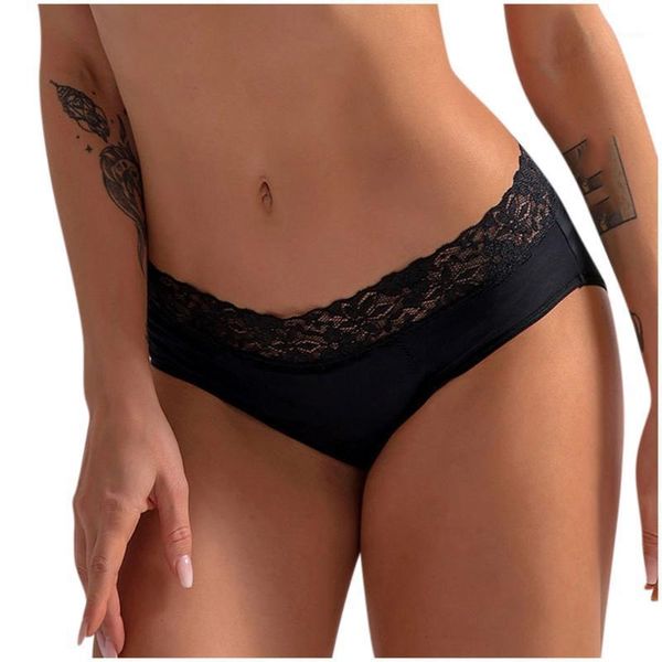 

women's panties leak proof menstrual period comfortable cotton solid breathable beautiful lingerie underwear physiological lace pants, Black;pink
