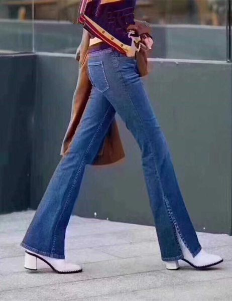 

flagship brand store women's pants 2021 spring and autumn slim slit micro pull jeans, Blue