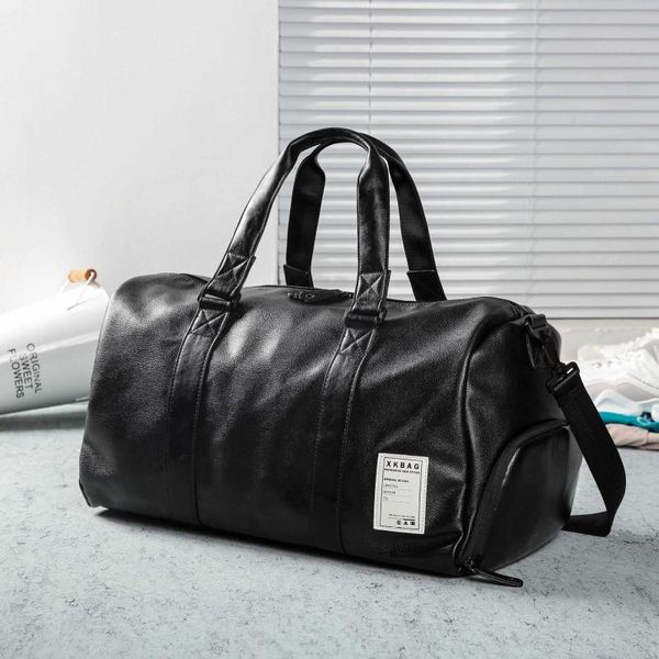 

duffel bags leather travel bag large duffle independent big fitness handbag luggage shoulder black men fashion zipper pu