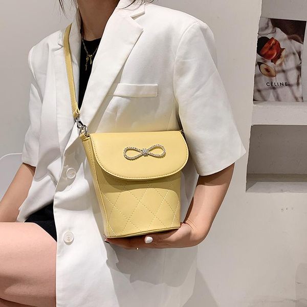 

cross body designer crossbody bags solid diamond pu leather bow women's bucket shoulder messenger bag purses and handbags sac femme bol