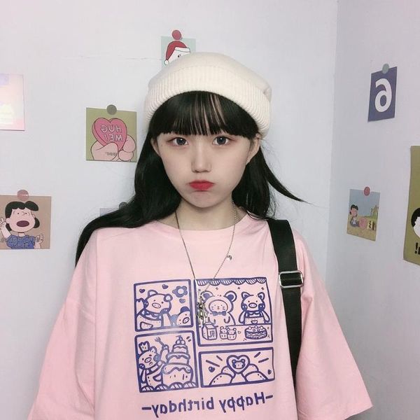 

women's t-shirt harajuku kawaii short sleeve women summer 2021 cartoon graphic tees shirt schoolgirl young style t clothes, White