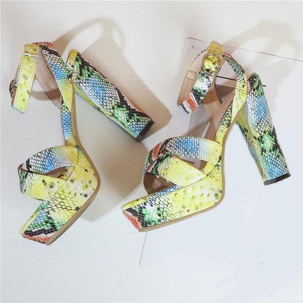 

shoes women high heel platform sandals designer ladies block heels ankle strap summer snake print big size 42 43 44 45 46, Black