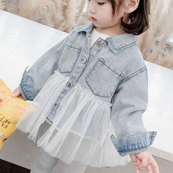 

jacket girls denim jeans mesh children baby spring autumn coat ct2021014 jackets, Blue;gray