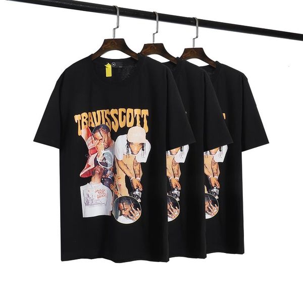 

men's t-shirts travis scorapper character print half-sleeved street loose short-sleeved t-shirt for men and women, White;black