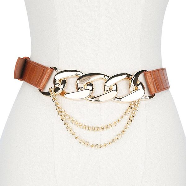 

belts long pu leather pin buckle waist chain belt for women fashion metal corset cummerbunds ladies dress waistband accessories, Black;brown