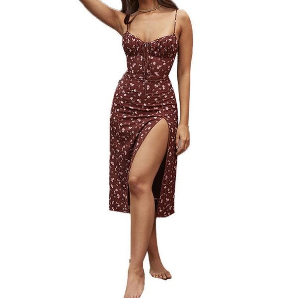 

casual dresses 2021 sell summer women ladies floral sling open back slim bag hip split dress wine red party elegant boho, Black;gray