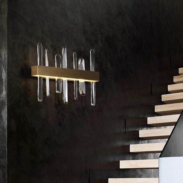 

jmmxiuz 2021 golden crystal bedroom living room wall lamp staircase creative bedside aisle light luxury chandeliers