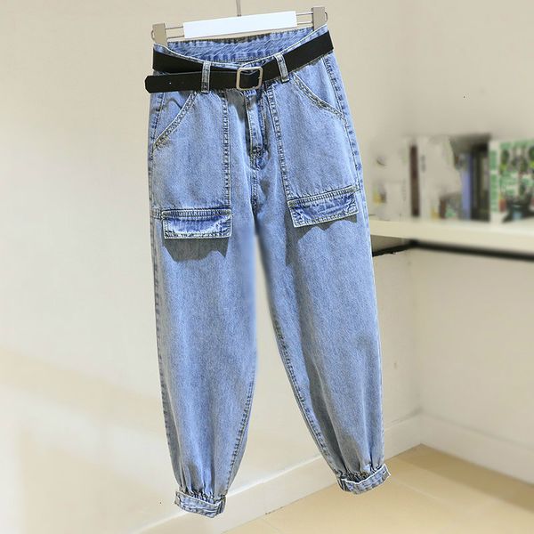

women's jeans boyfriend for women mom vintage high waist denim pants streetwear ankle-length harem vaqueros mujer fxoi, Blue