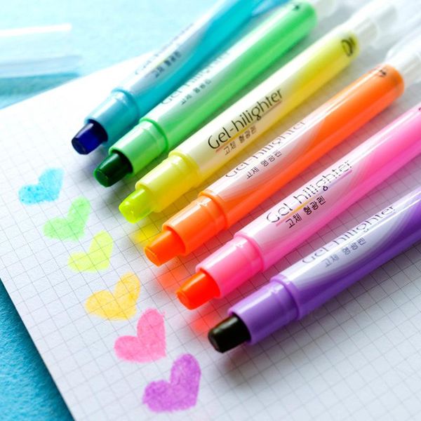 

highlighters 6 pcs jelly color highlighter pen rainbow marker crayon drawing pens stationery office school supplies canetas escolar cb768, Black;red