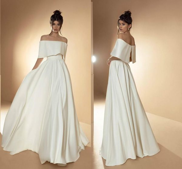 Элегантные простые A-Line свадебные платья свадебные платья свадьбы с плеча с короткими рукавами развертывающиеся поезда Формальное платье Vestidos de Novia Custom Made
